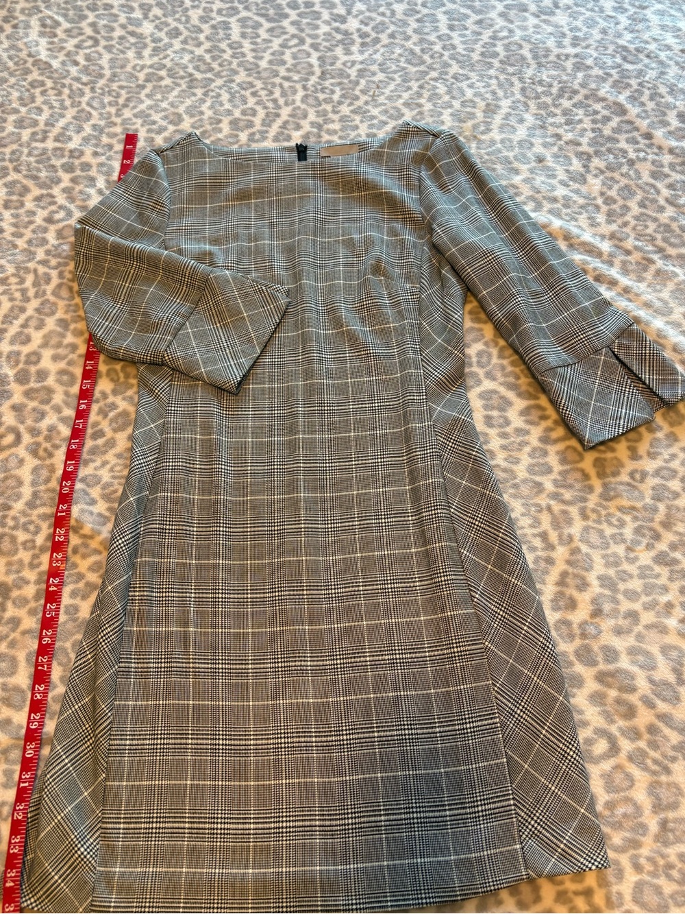 H&M Gray Plaid Midi Dress with Elbow Sleeves